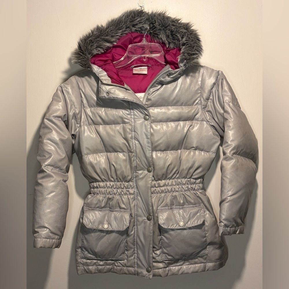 Hanna Andersson Girls Down Feather Filled Winter Jacket Coat Hood Grey Size 10